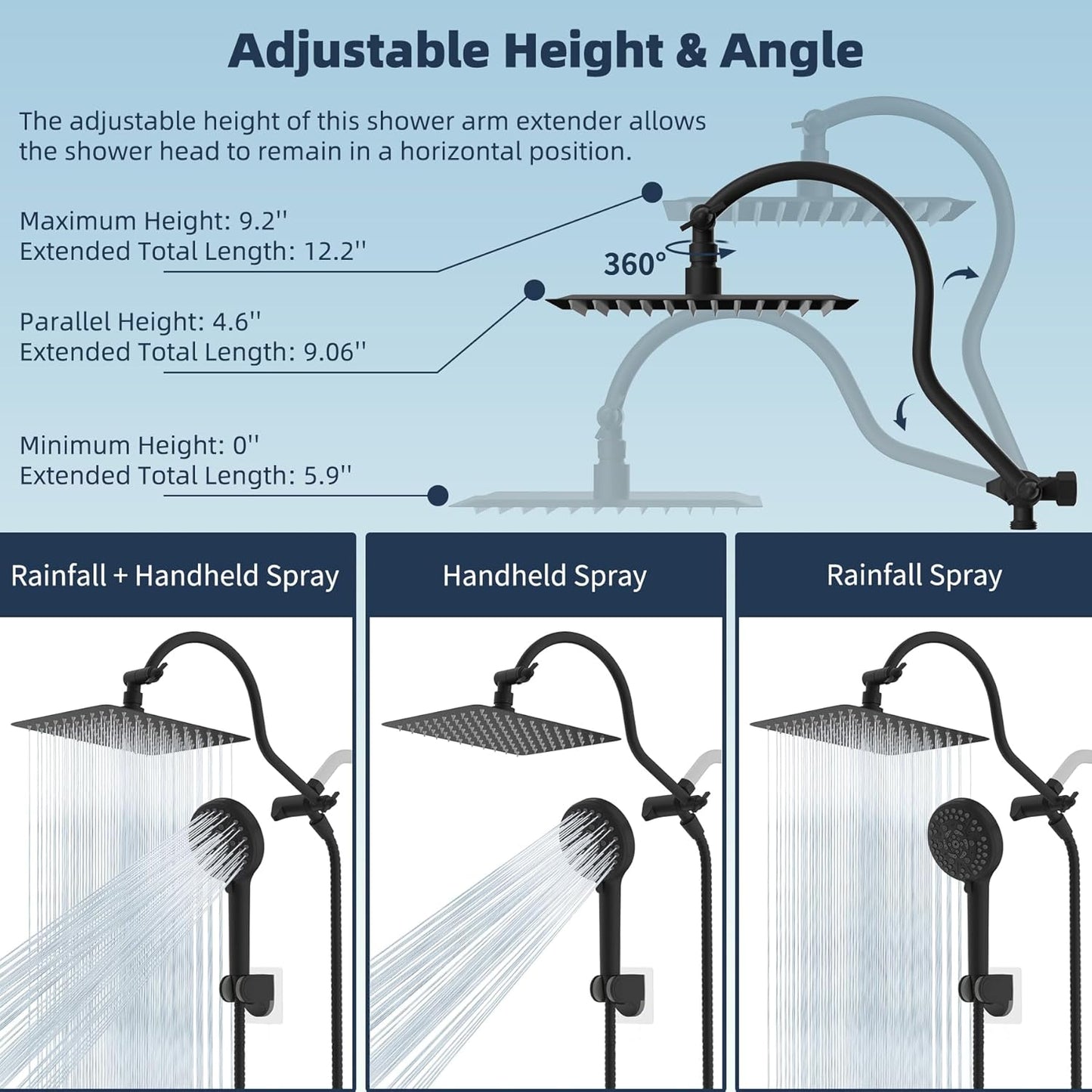 10” High Pressure Rainfall Shower Head I Combo Set encalife