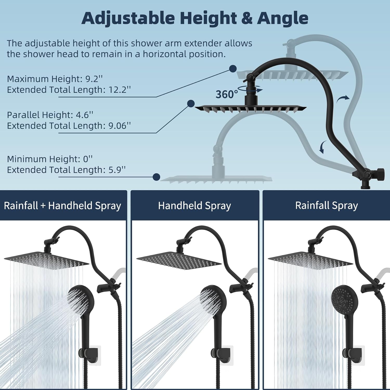 10” High Pressure Rainfall Shower Head I Combo Set encalife