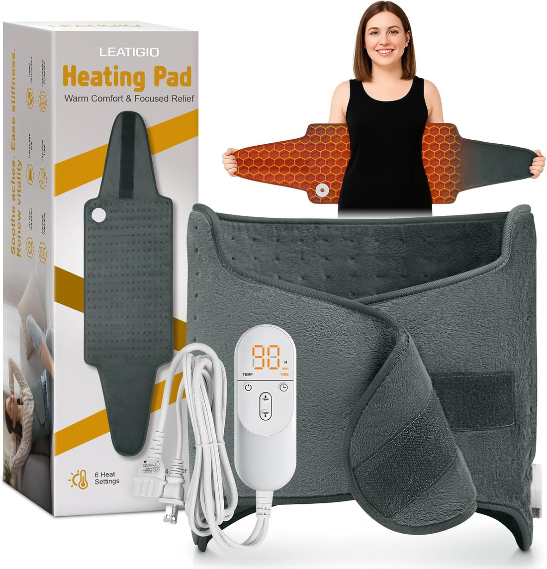 electric heating pad with wrap around design for back and body comfort