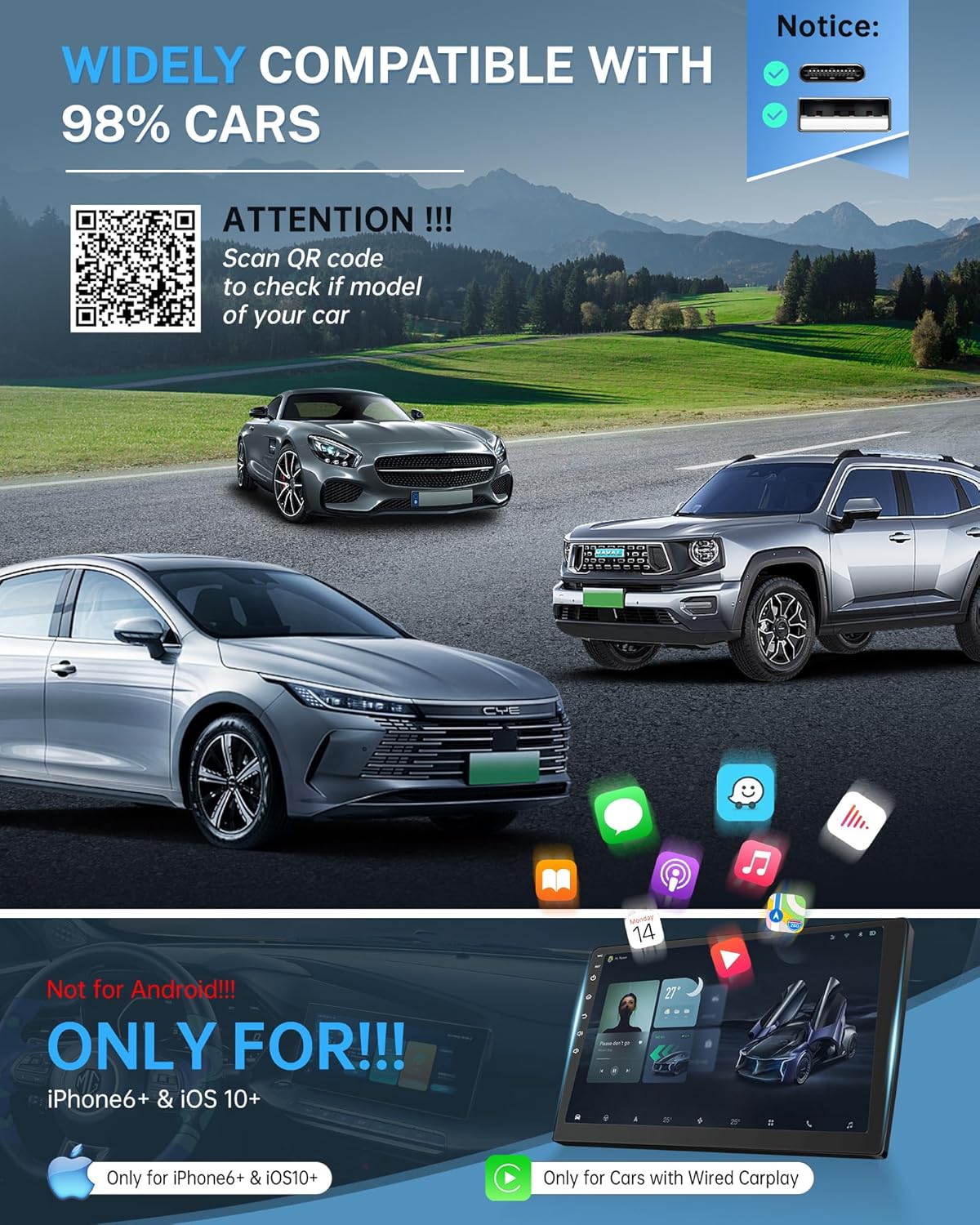 Wireless CarPlay Adapter | No Lag Apple CarPlay Dongle Plug & Play encalife