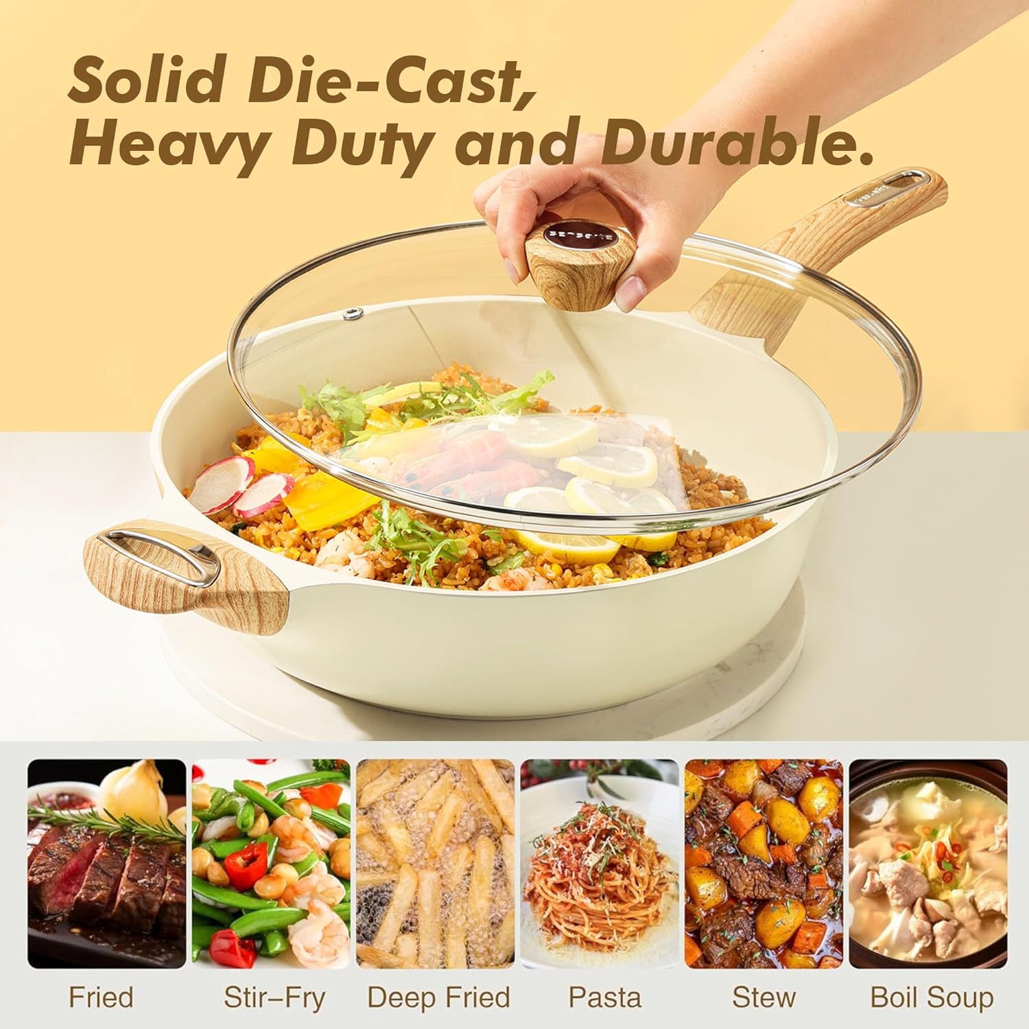 Nonstick Frying Pan with Lid I 12 Inch Ceramic encalife