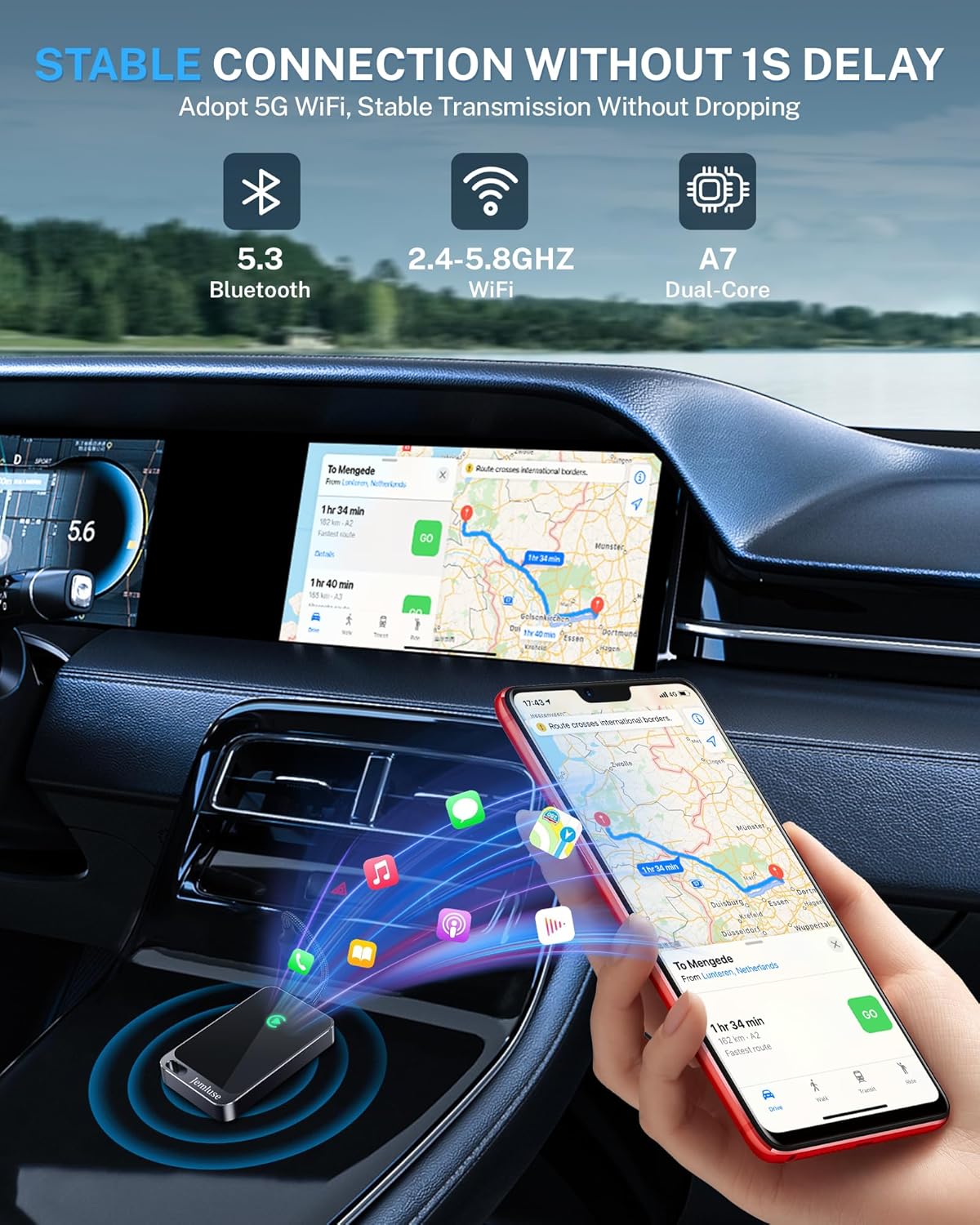 Wireless CarPlay Adapter | No Lag Apple CarPlay Dongle Plug & Play encalife