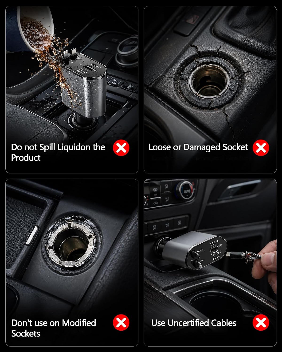 Retractable Car Charger 4 in 1 Fast encalife