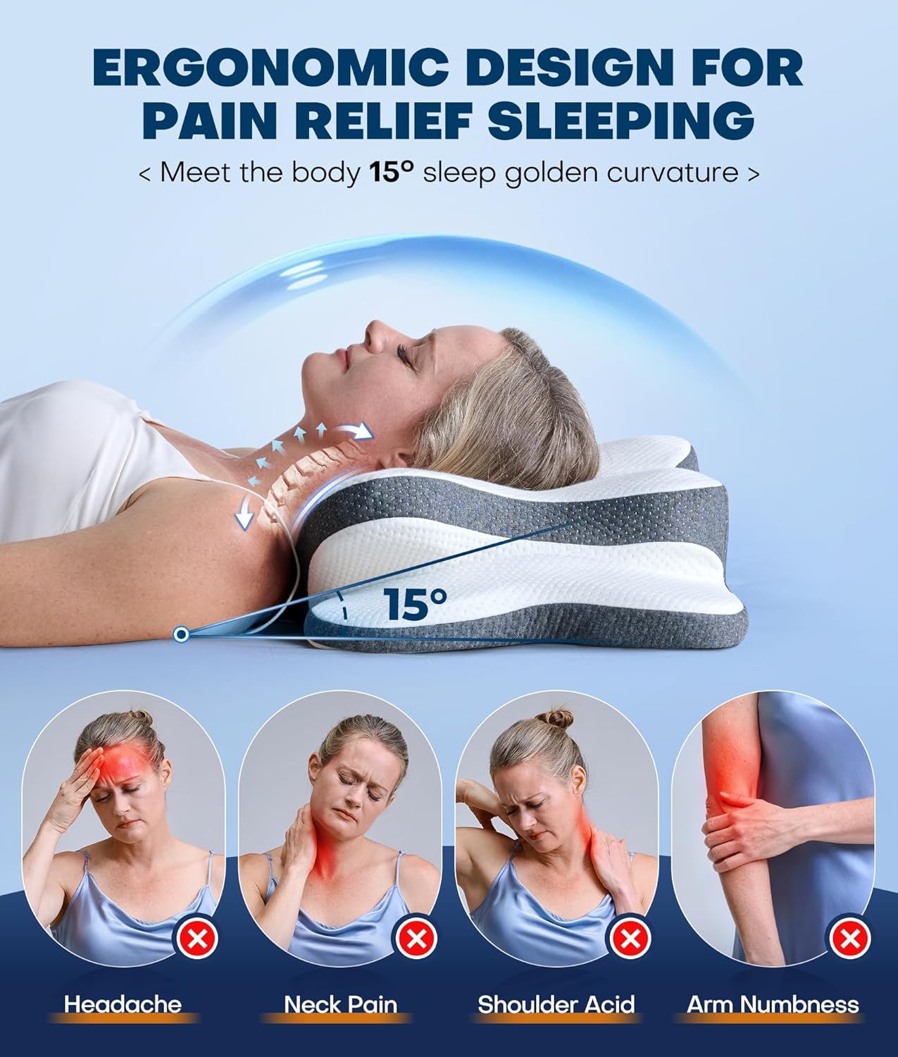 Cervical Neck Pillow | Memory Foam Pain Relief Ergonomic Pillow encalife