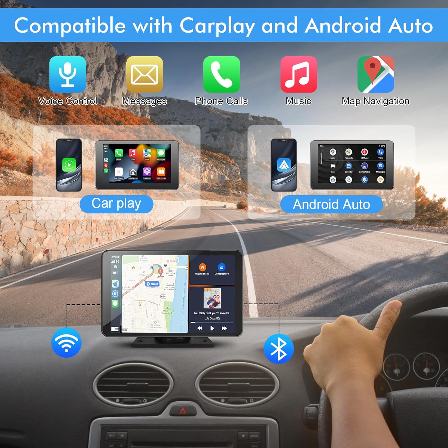 7 Inch Wireless Carplay Screen With GPS Camera encalife