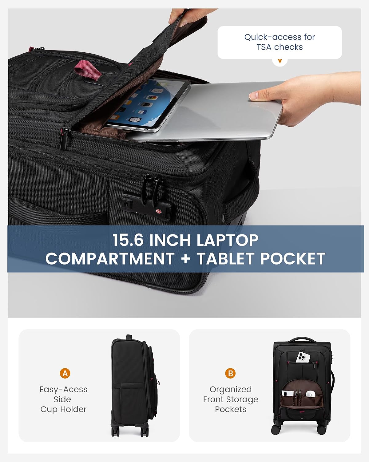Business Carry On luggage With Laptop Compartment encalife