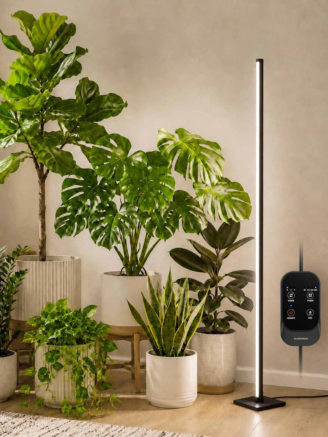 60 inch standing LED plant grow lamp beside houseplant