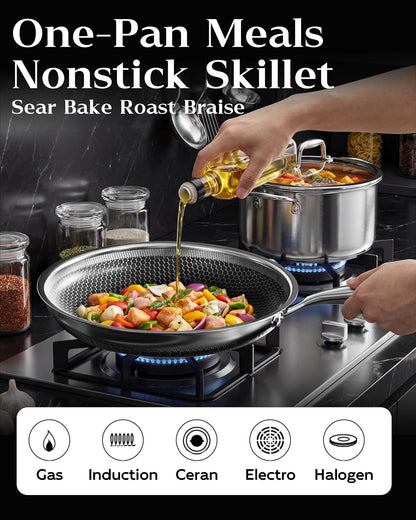 Non-Stick 10-Inch Stainless Steel Pan With Lid encalife