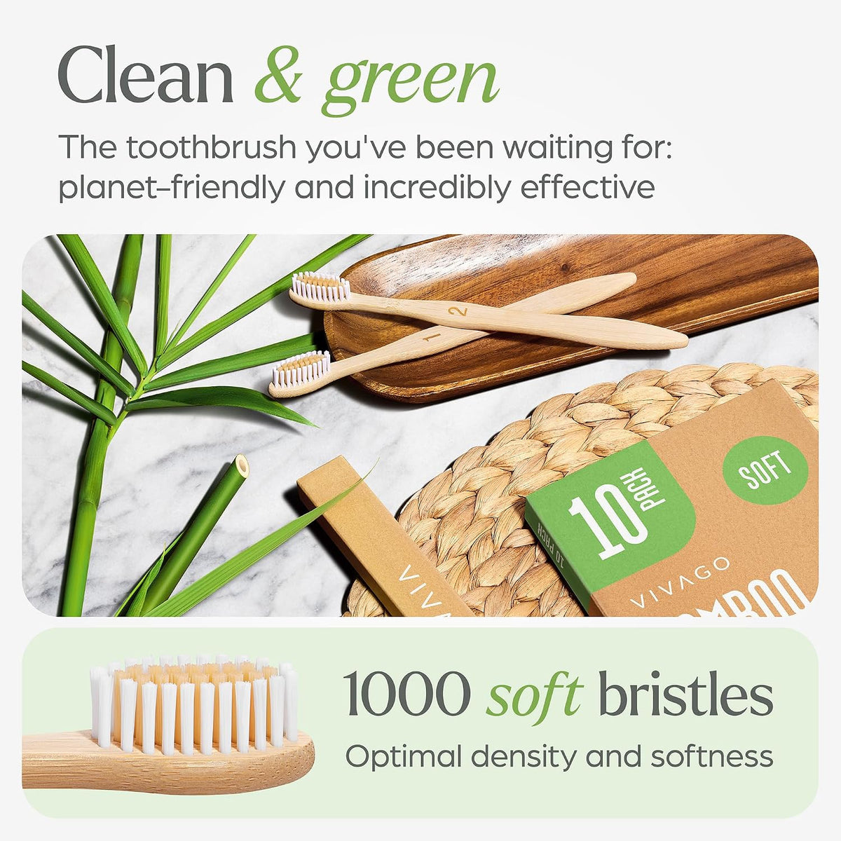 Soft Bristle Bamboo Toothbrushes 10-Pack encalife