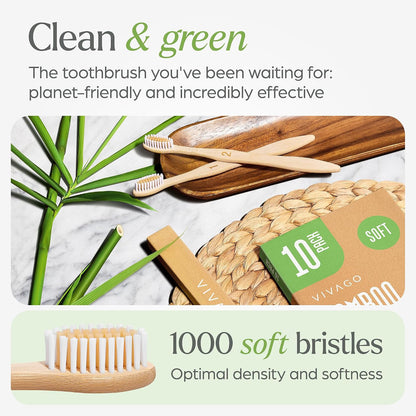 Soft Bristle Bamboo Toothbrushes 10-Pack encalife