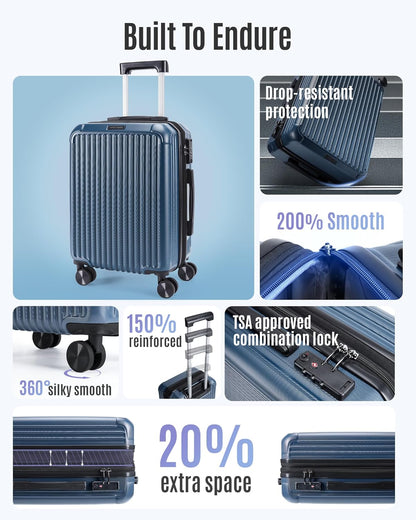 Flight Carry-On Luggage I 22x14x9 Hardside Spinner Suitcase encalife