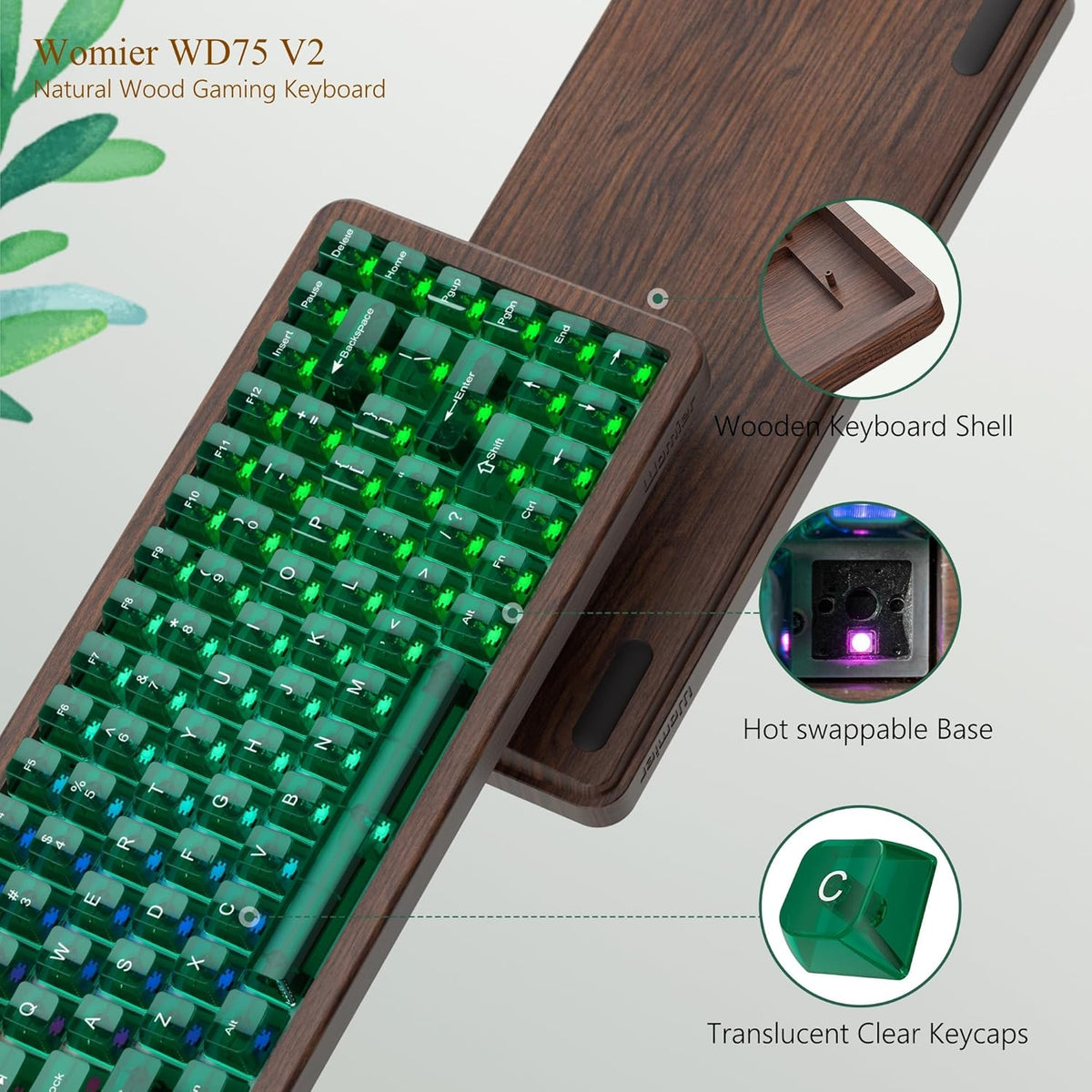 Gaming Mechanical Keyboard Wireless RGB Wooden Hot encalife