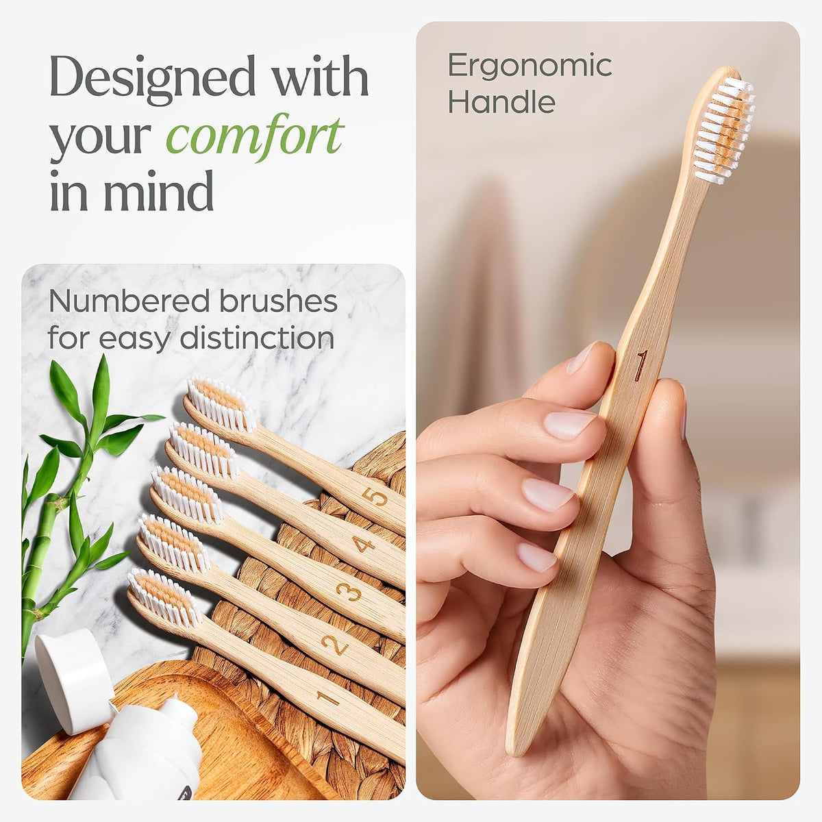 Soft Bristle Bamboo Toothbrushes 10-Pack encalife