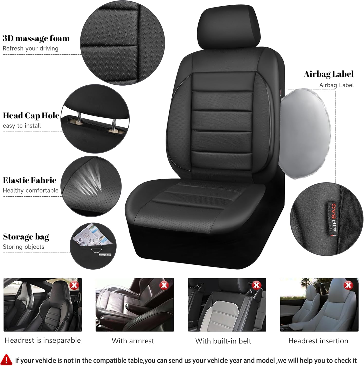 Faux Leather Front Car Seat Covers 3D Foam Support encalife