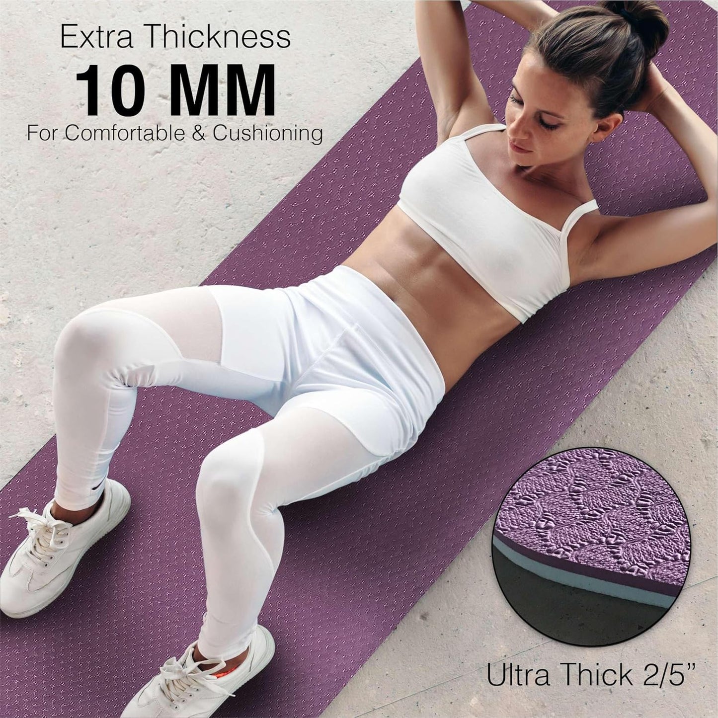 Extra Thick 10mm Non-Slip Yoga Mat with Strap encalife