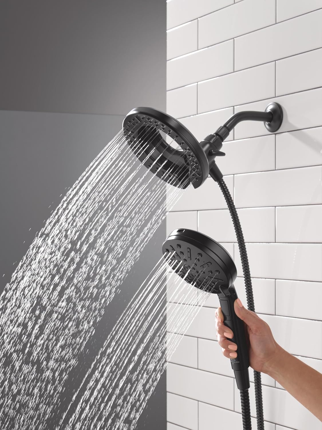 High Pressure Dual I Shower Head Black encalife