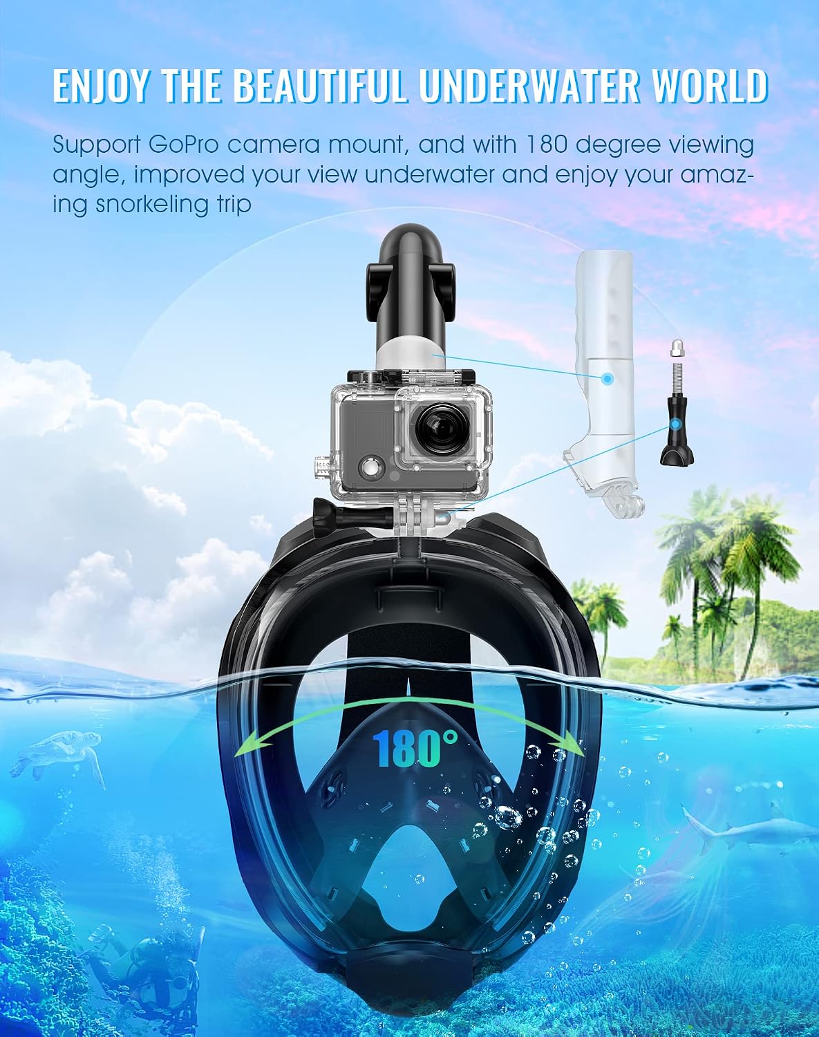 Full Face Snorkel Mask Panoramic View Camera Mount encalife