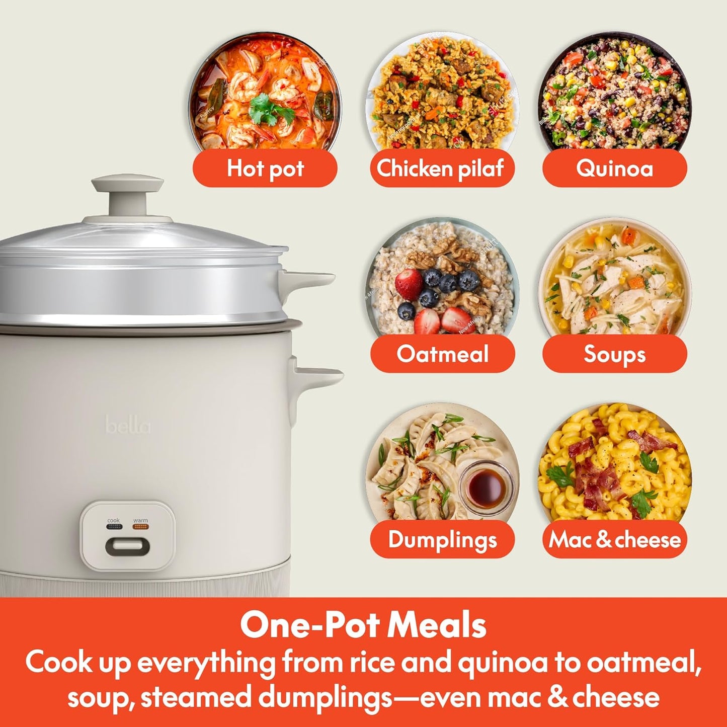 BELLA 16-Cup I Rice Cooker Steamer encalife