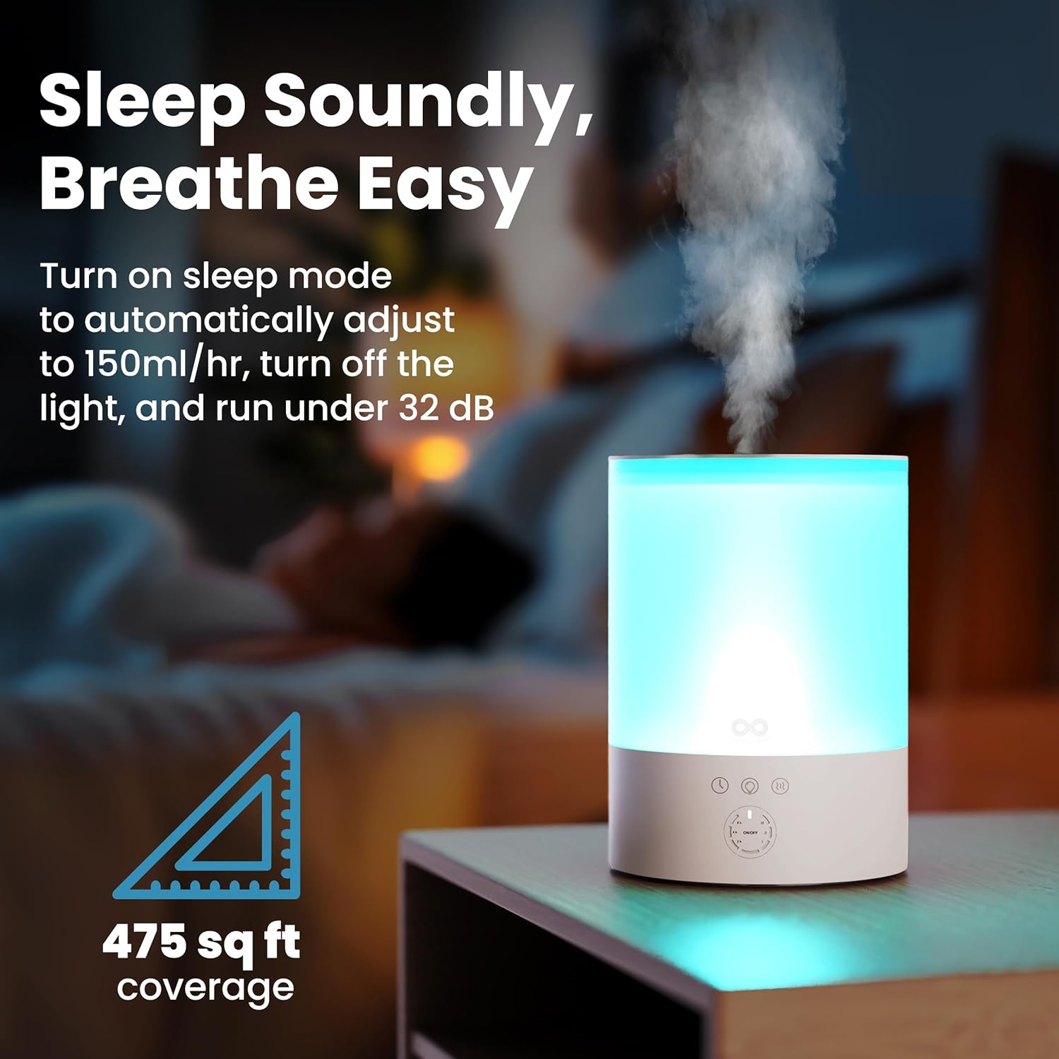 Top Fill Humidifier | 2.5L | LED Night Light encalife