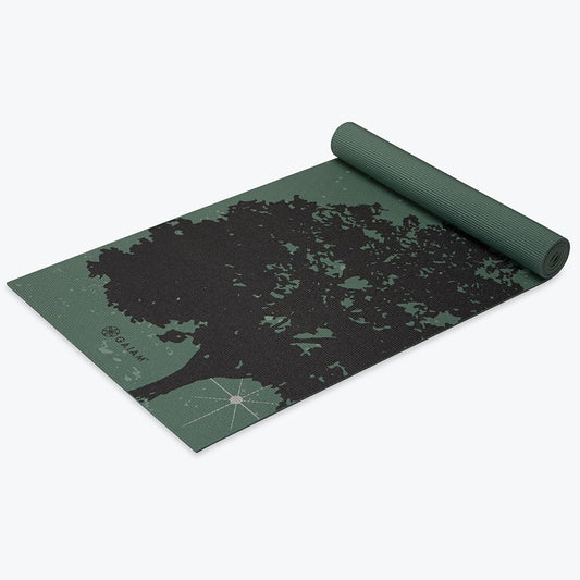 Printed non-slip yoga mat with textured grip surface and 4mm cushioning for yoga, Pilates, stretching, meditation, and fitness workouts.