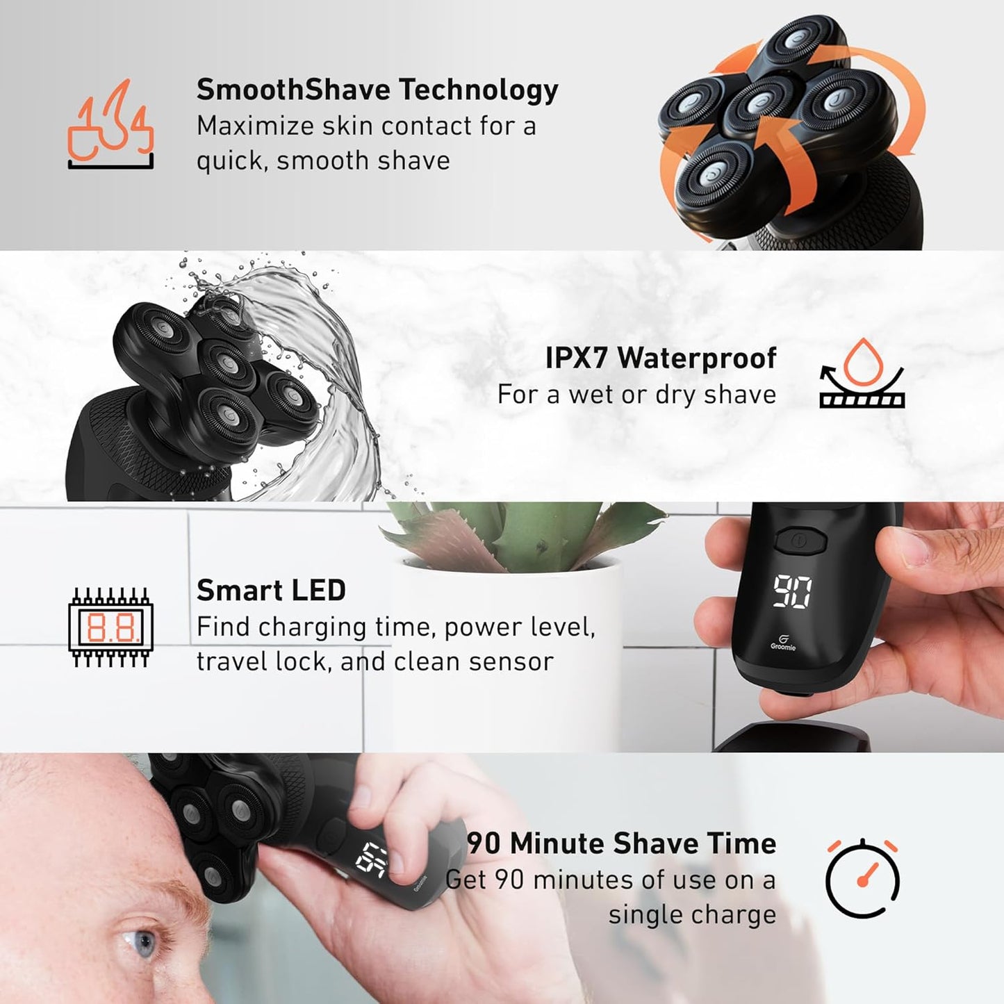 Cordless Head Shaver for Bald Men | Waterproof Electric Razor encalife