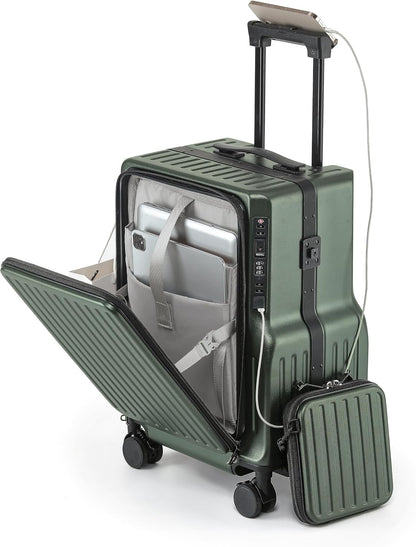 20-Inch Front-Opening Carry On luggage with Detachable Bag encalife