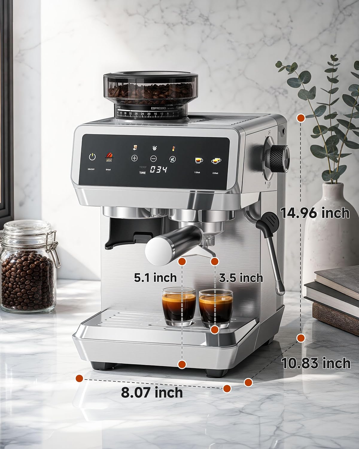 Automatic Espresso Machine with Grinder &amp; Cold Brew encalife