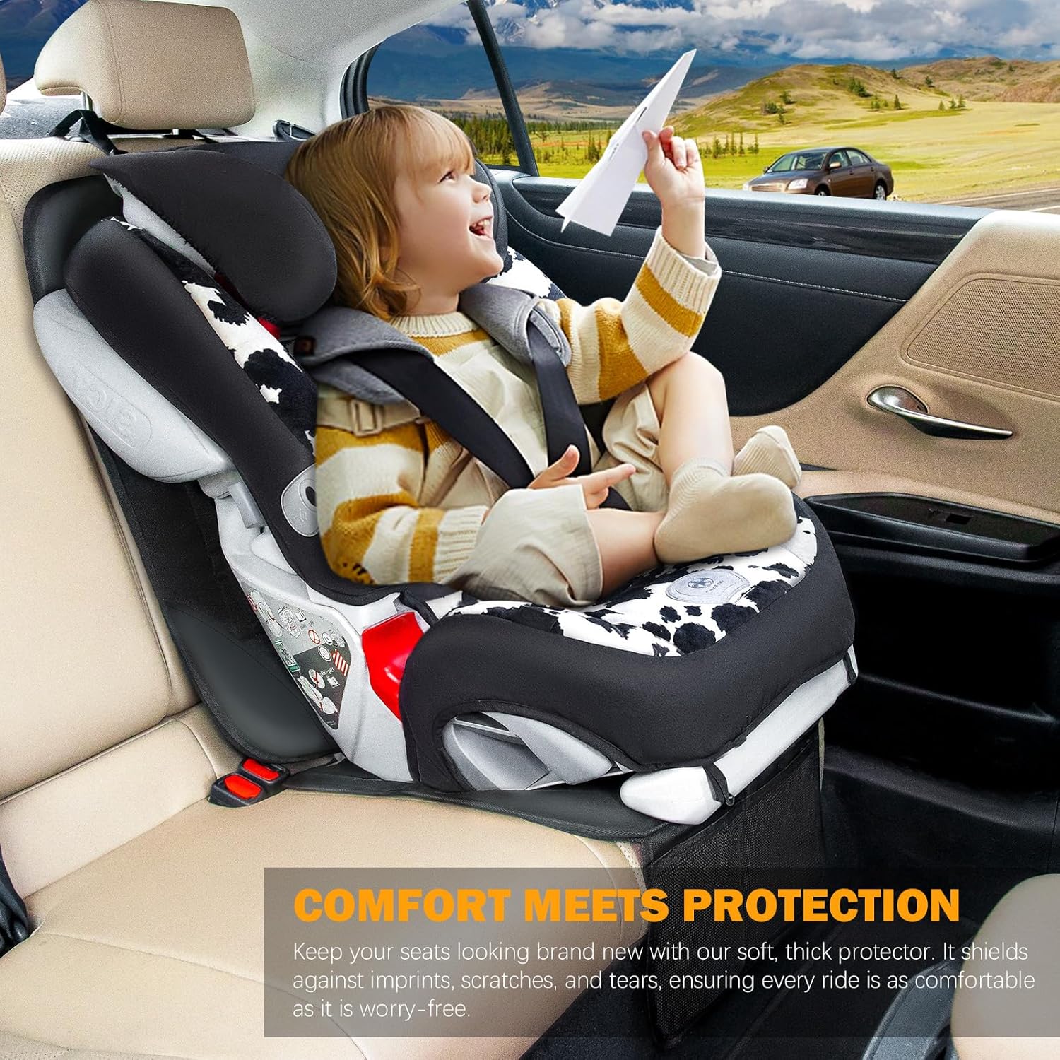 Waterproof Child Car Seat Protector with Mesh Pockets encalife