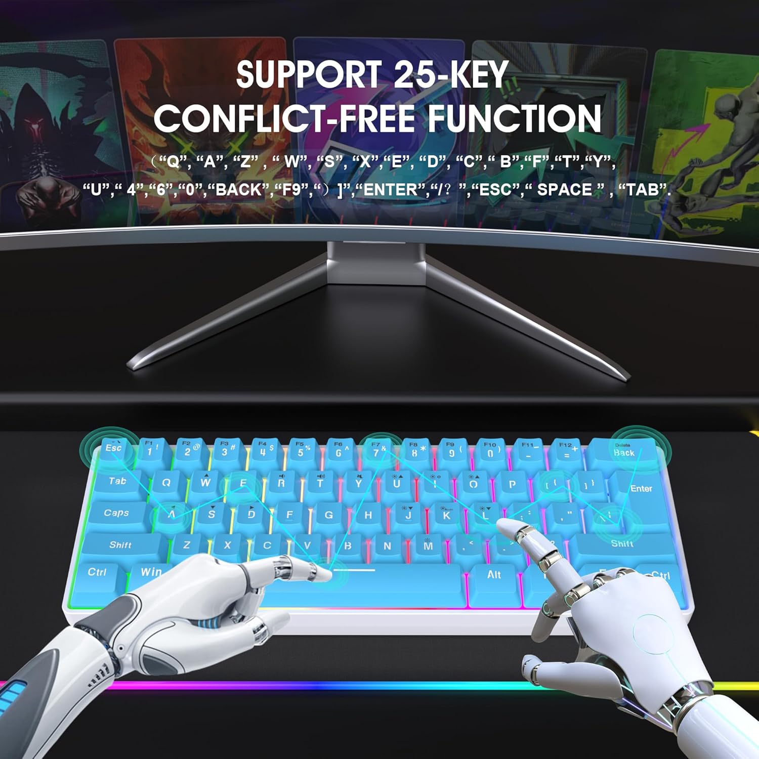 Gaming Keyboard 60% 61‑Key RGB Wired (USB‑C) encalife