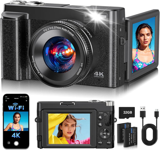 4K 64MP WiFi Vlogging Camera with Flip Screen