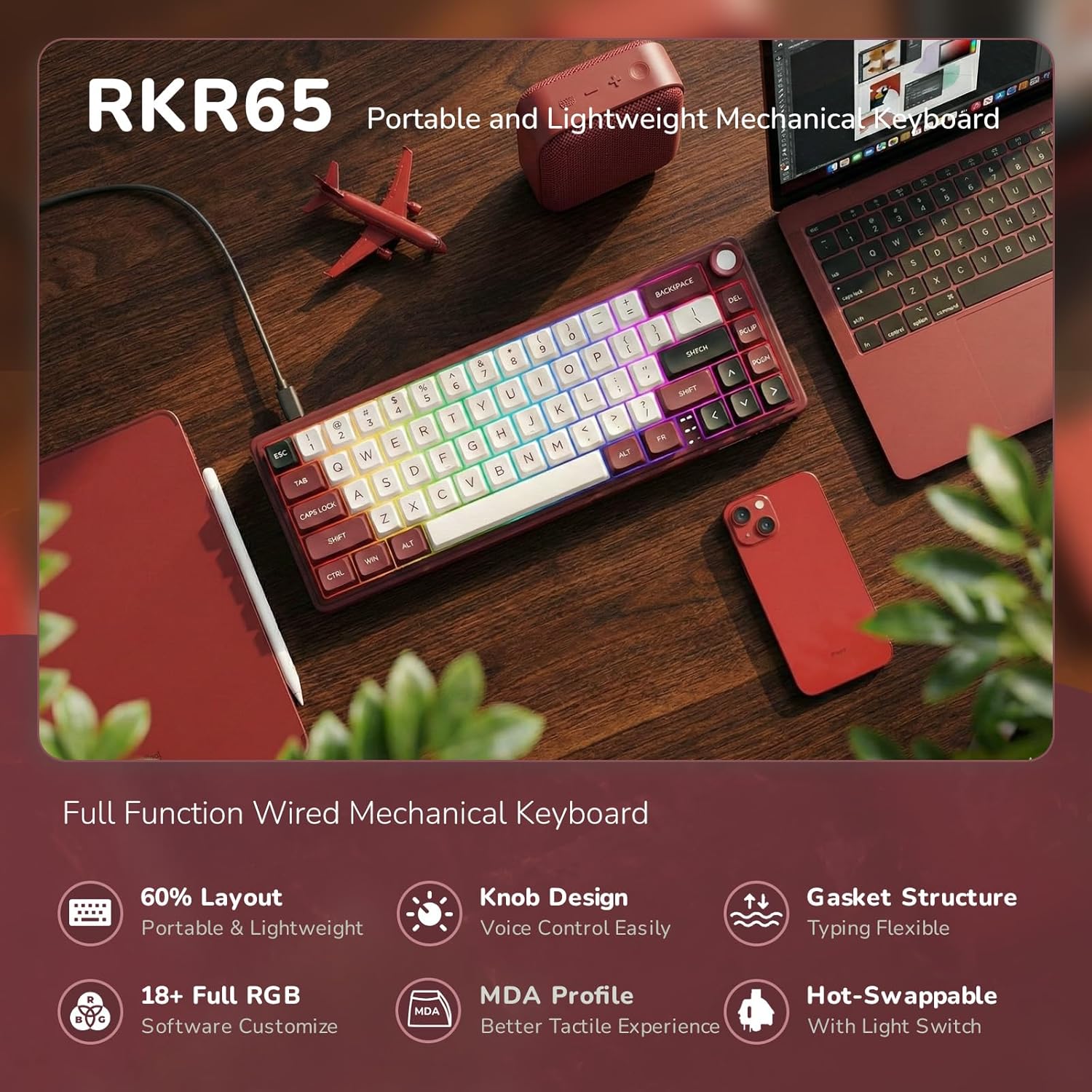 RK Royal Kludge R65 RGB Mechanical Gaming Keyboard I Red encalife