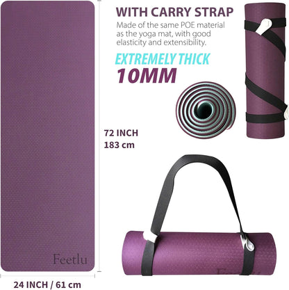 Extra Thick 10mm Non-Slip Yoga Mat with Strap encalife