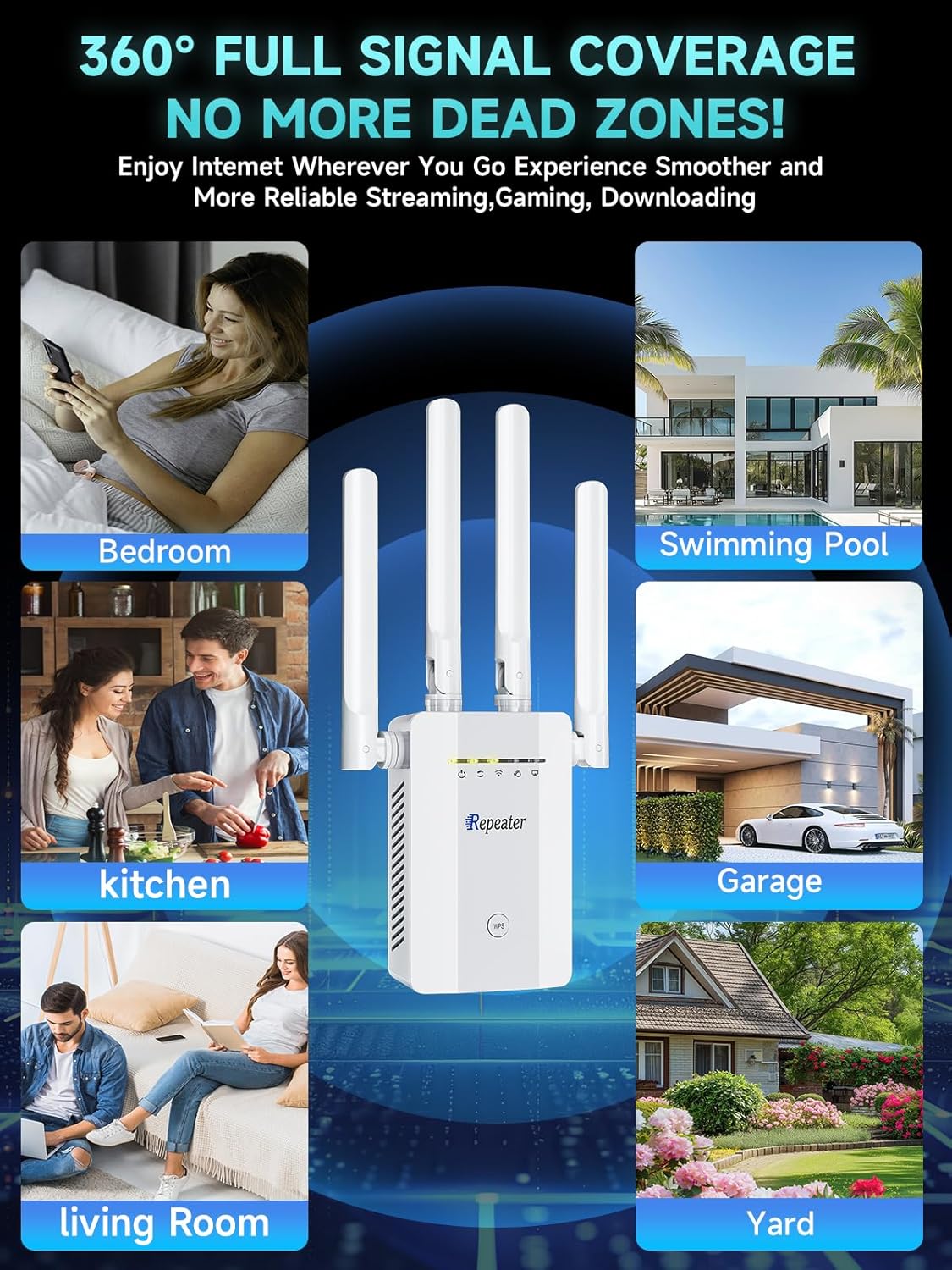 White WiFi Extender 16K Sq. Ft Signal Booster encalife