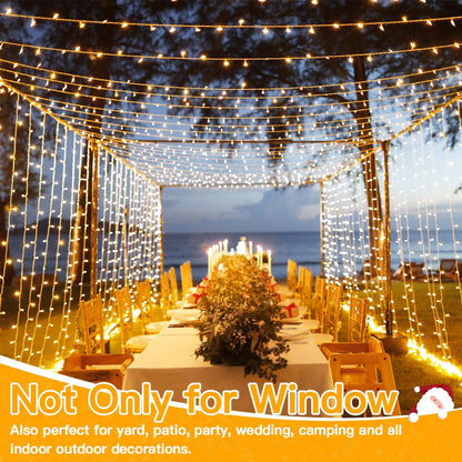 9.8x9.8ft Warm White LED Curtain Lights encalife