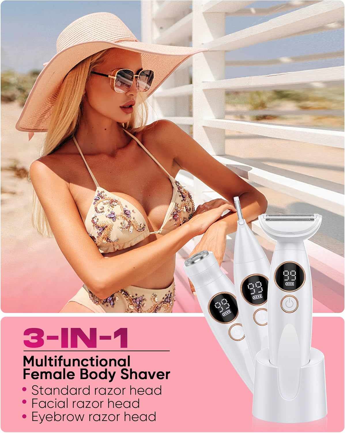 3-in-1 Electric Razor Women Bikini Trimmer Display encalife