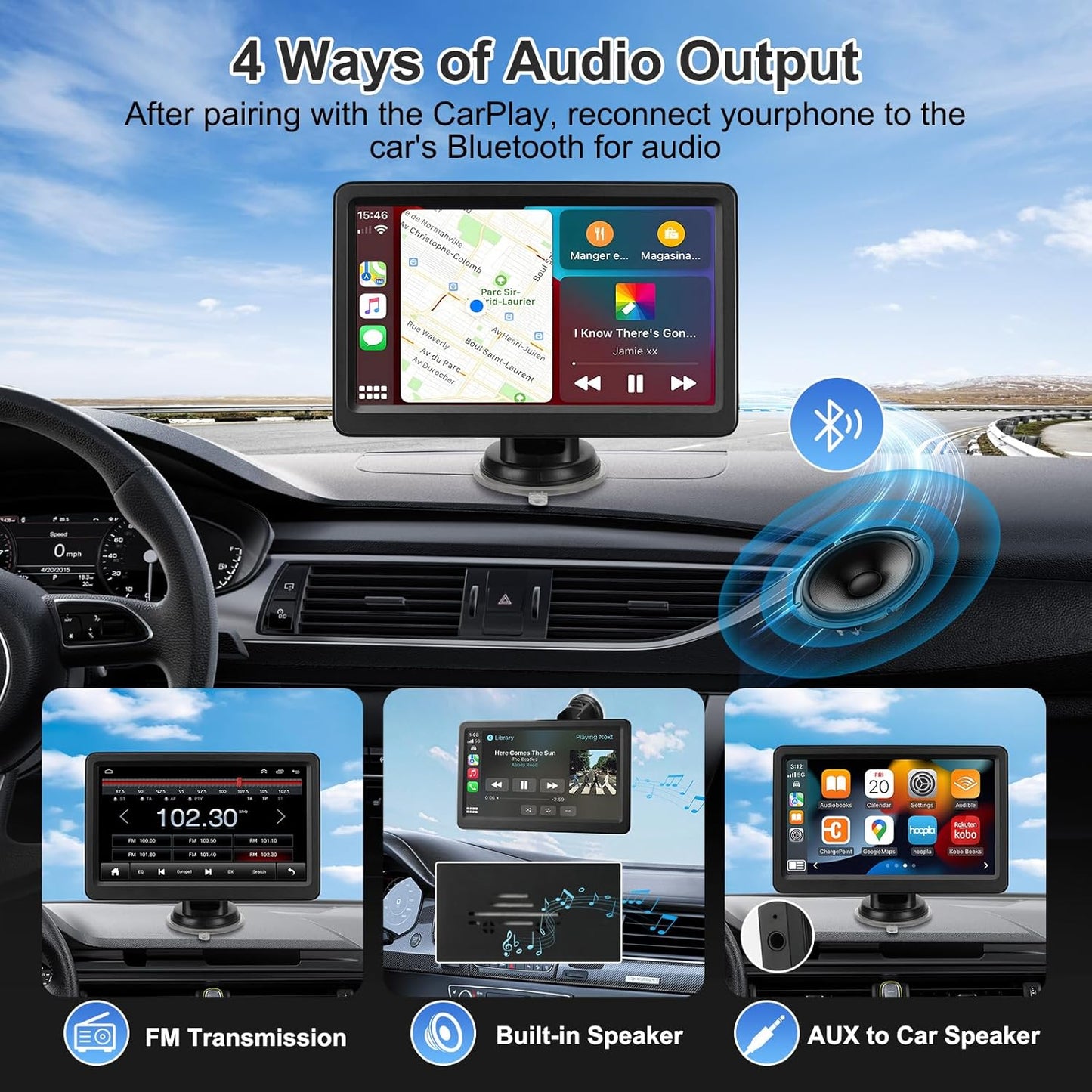 7 Inch Wireless Carplay Screen Portable Touchscreen encalife