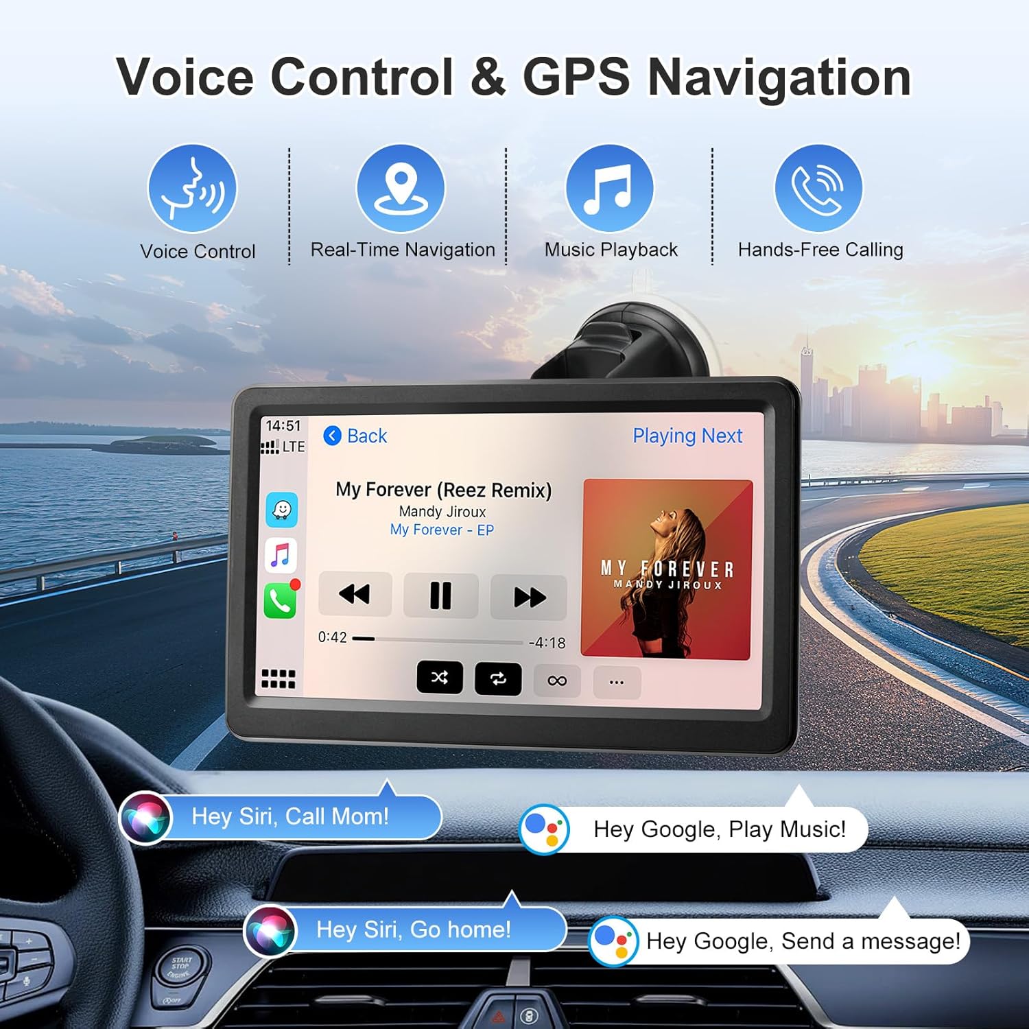 7 Inch Wireless Carplay Screen Portable Touchscreen encalife