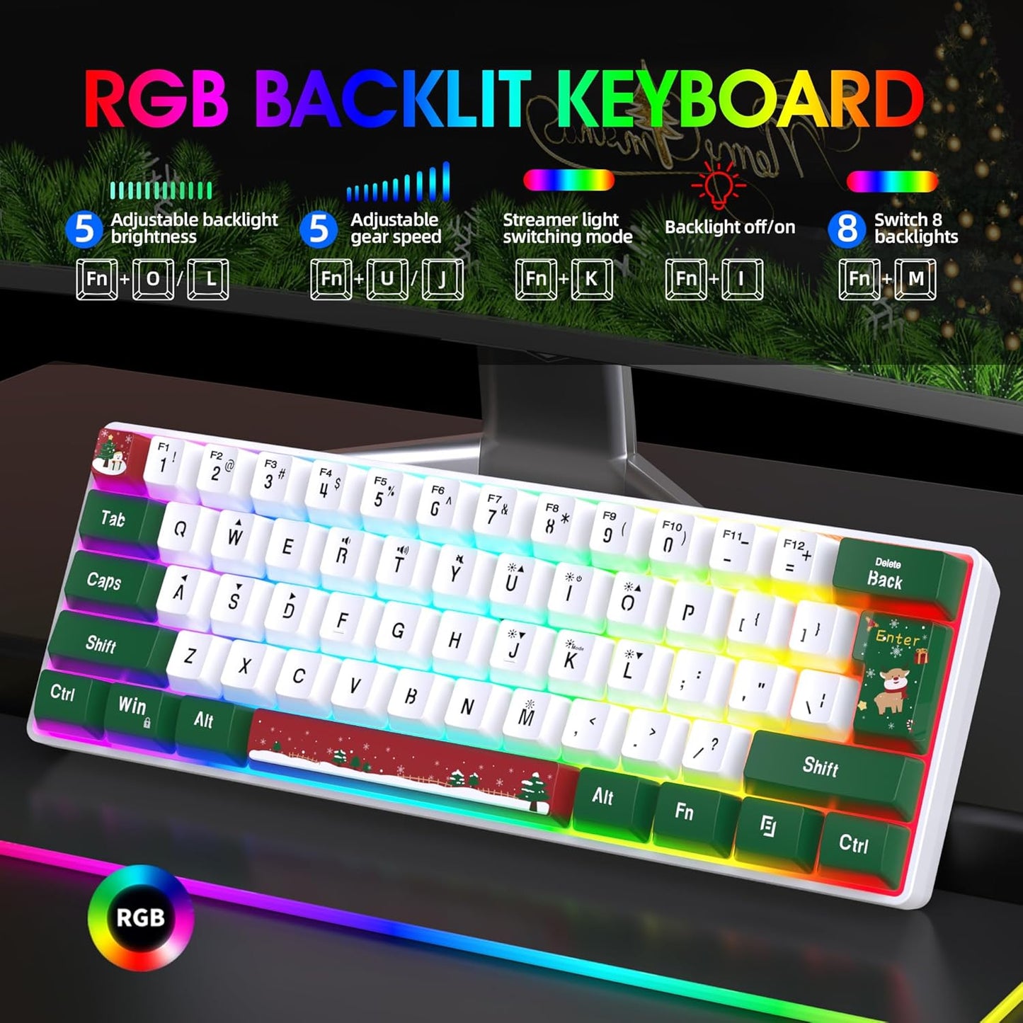 Compact Gaming Keyboard I 60% 61‑Key RGB Wired encalife
