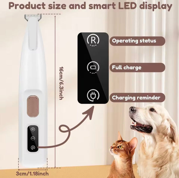 New Dog Paw Trimmer with LED Light Fully Waterproof Pet Hair Trimmer with LED Display Dog Clippers for Grooming 18mm Widen Blade encalife