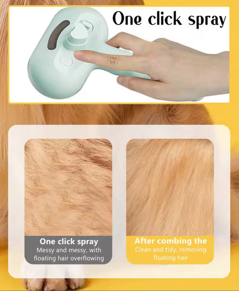 Pet Steam Grooming Brush – Soft Round-Tip Dog & Cat Comb with Spray, Massage & Hair Removal encalife