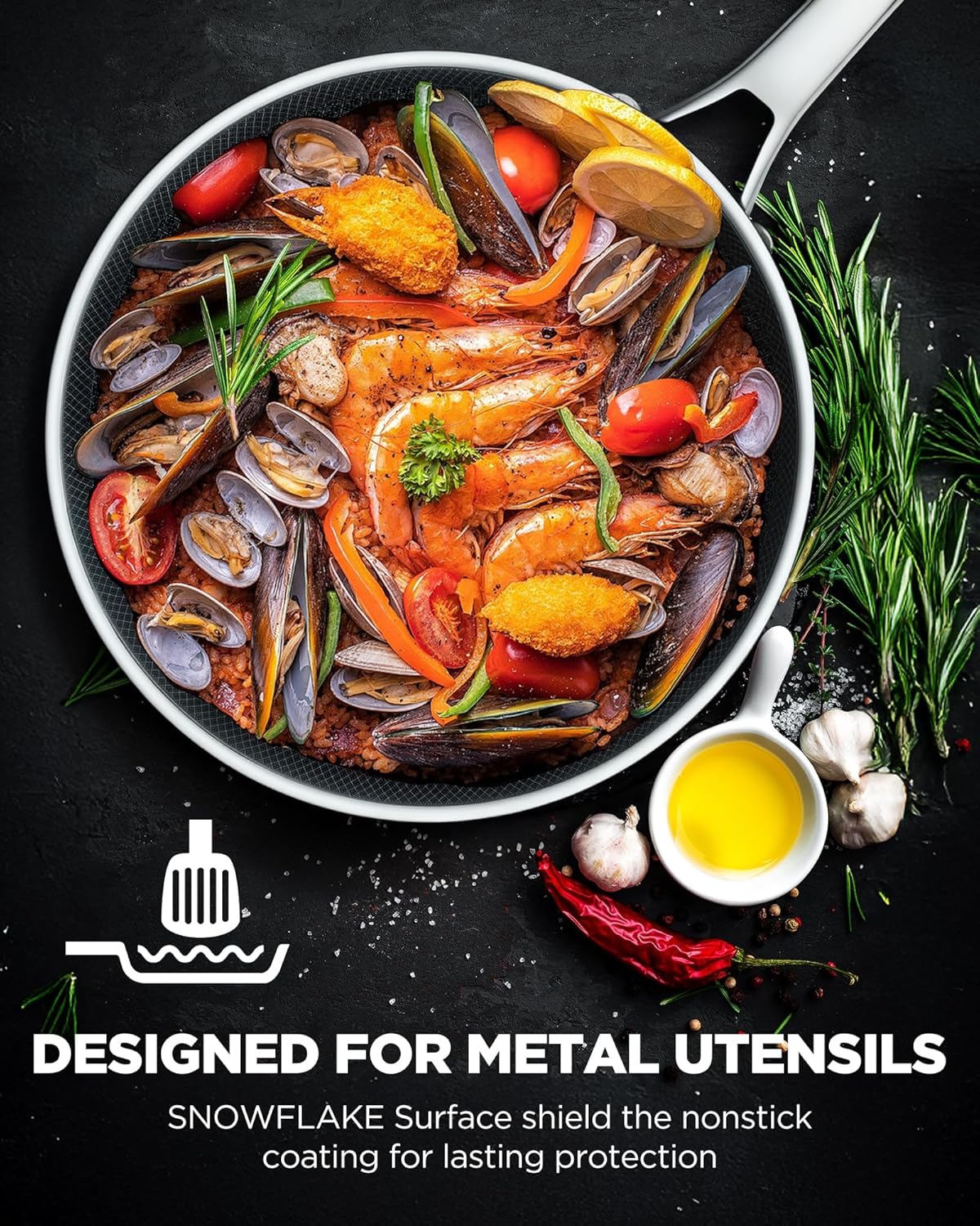 Non-Stick 12-Inch Hybrid Frying Pan With Lid encalife