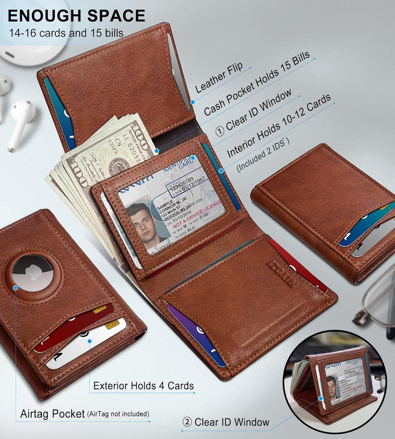 AirTag Wallets for Men I Slim Trifold encalife