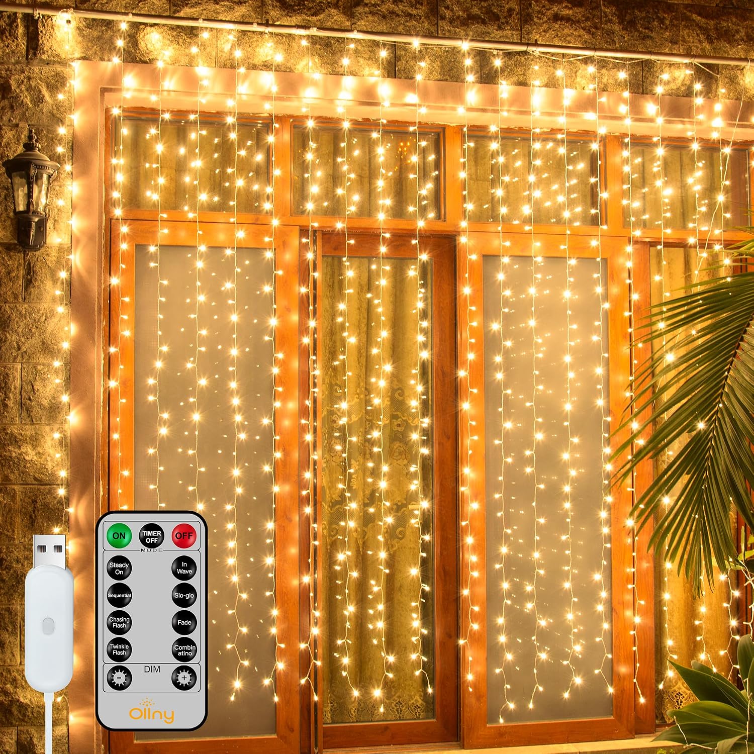 9.8x9.8ft Warm White LED Curtain Lights encalife