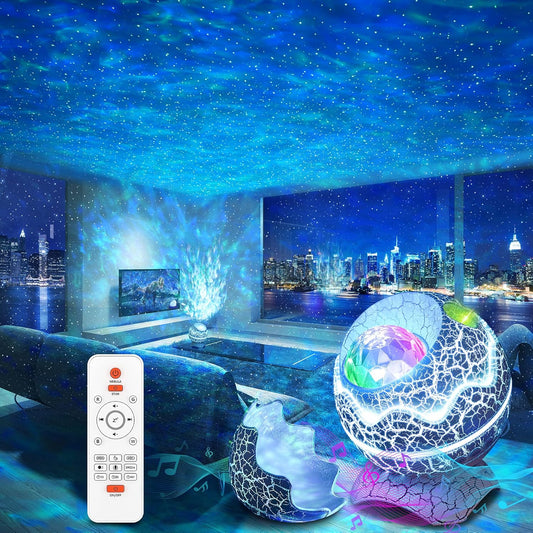 Rossetta galaxy star projector night light with nebula effects, white noise, Bluetooth speaker, remote control, and timer for bedroom decor