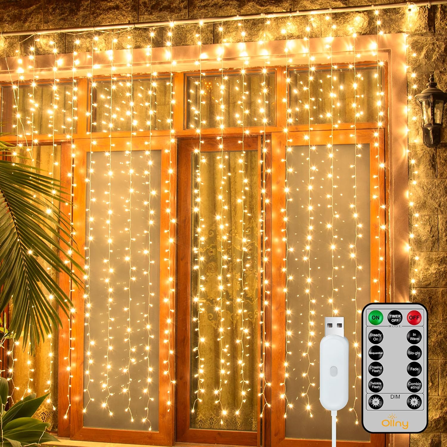 9.8x9.8ft Warm White LED Curtain Lights encalife