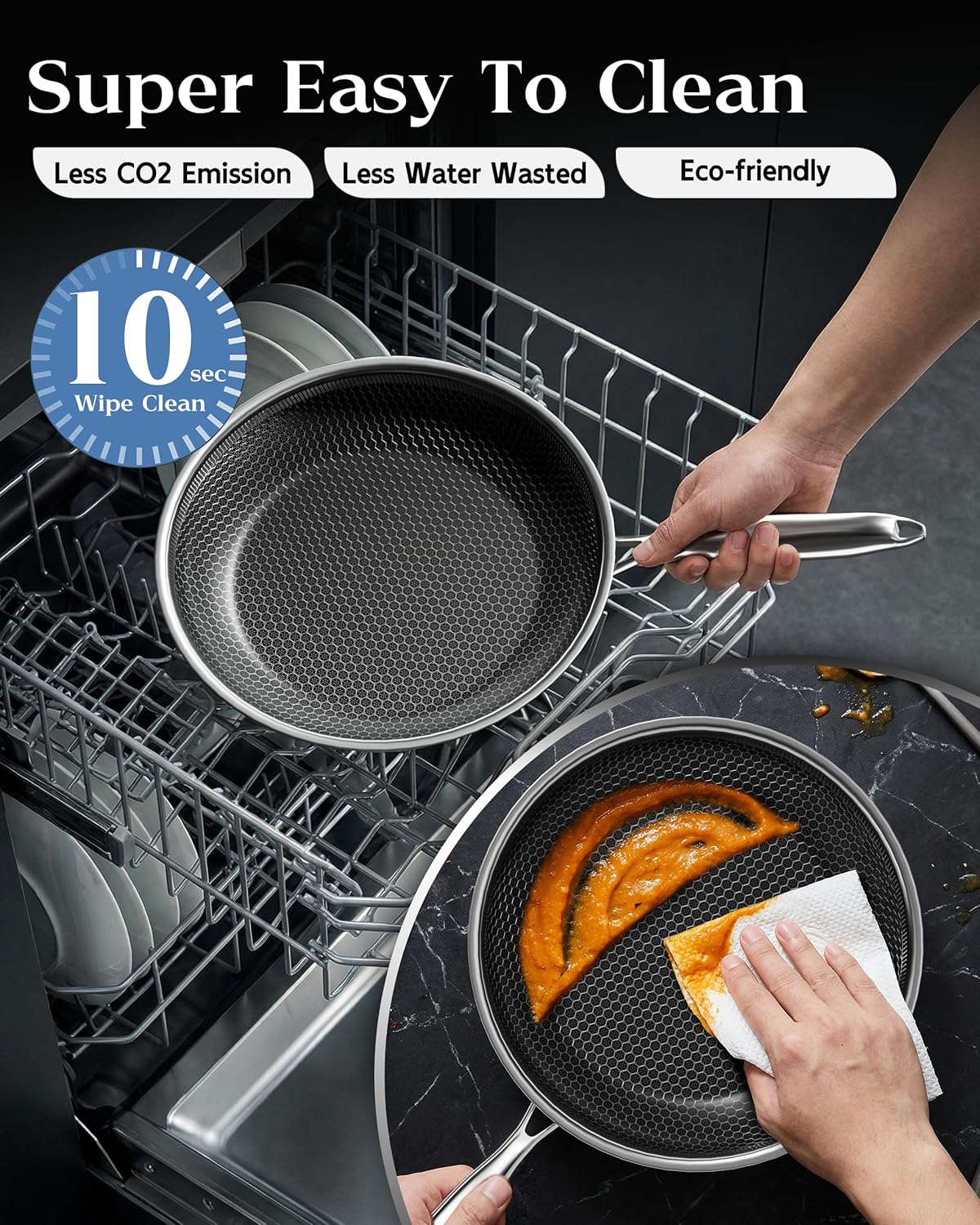 Non-Stick 10-Inch Stainless Steel Pan With Lid encalife