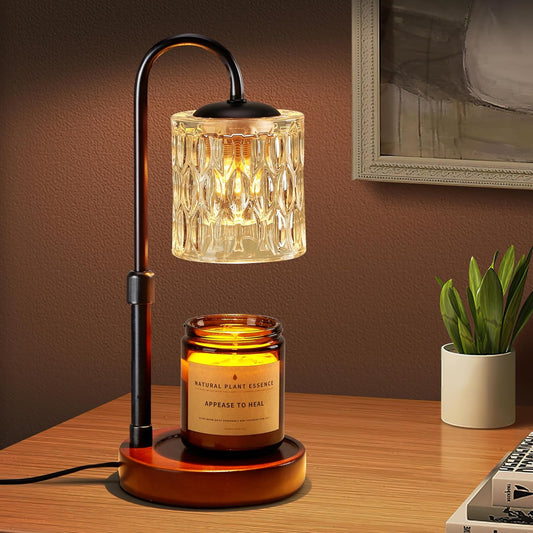 Black candle warmer lamp with walnut wood base