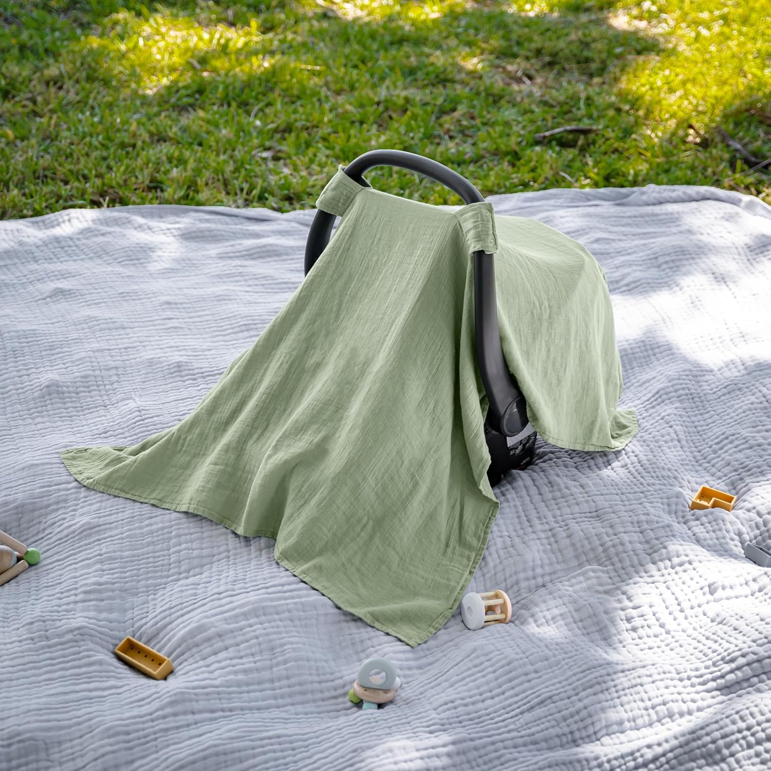 Breathable Bamboo Muslin Baby Car Seat Canopy Sage encalife