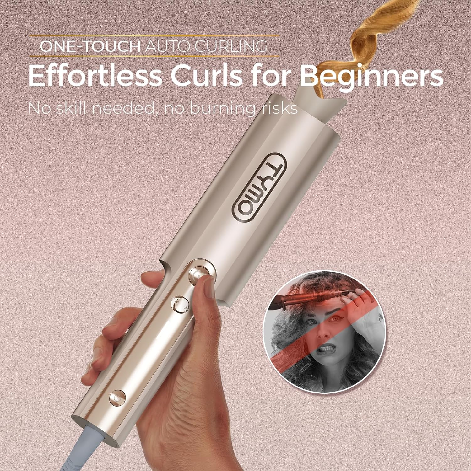Automatic Curling Iron | TYMO Rapid Heating Rotating Hair Curler encalife