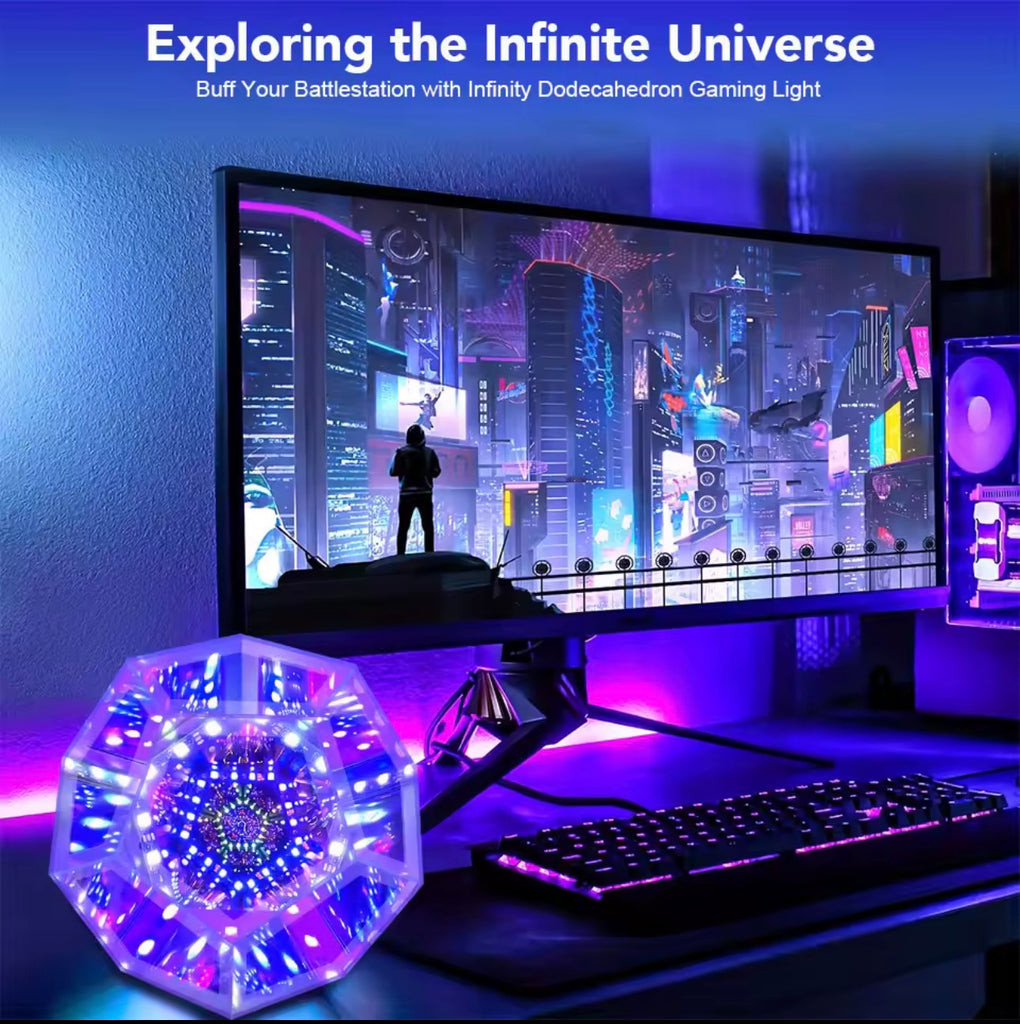 LED Night Light Mirror Light Infinite Dodecahedron Light for Gaming Room Decor 3D Cube Cool RGB Color Changing Night Lighting